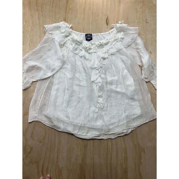 Le Marais Blouse Made In Italy Sz M White Lace Billowing Silk Lined Eloquent - Picture 1 of 6